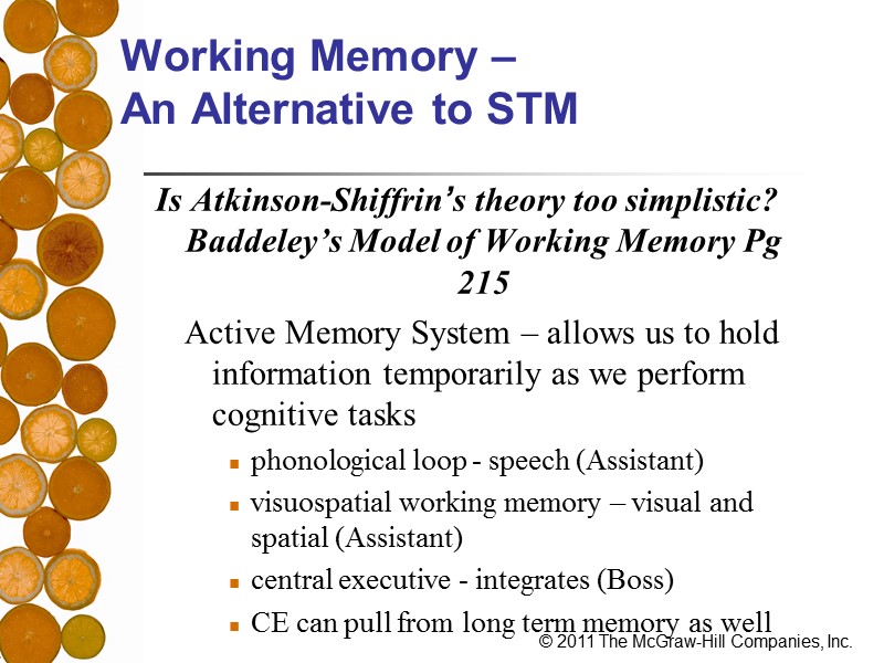 Working Memory –  An Alternative to STM Is Atkinson-Shiffrin’s theory too simplistic? Baddeley’s